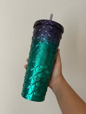 Starbucks Teal-Green to Purple Ombre Mermaid Scale Tumbler